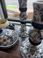 Talavera Candle Blue/White Single
